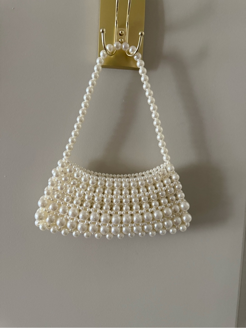 Ivory Pearl Beaded Shoulder Bag Baguette Purse Bridal Evening Y2K